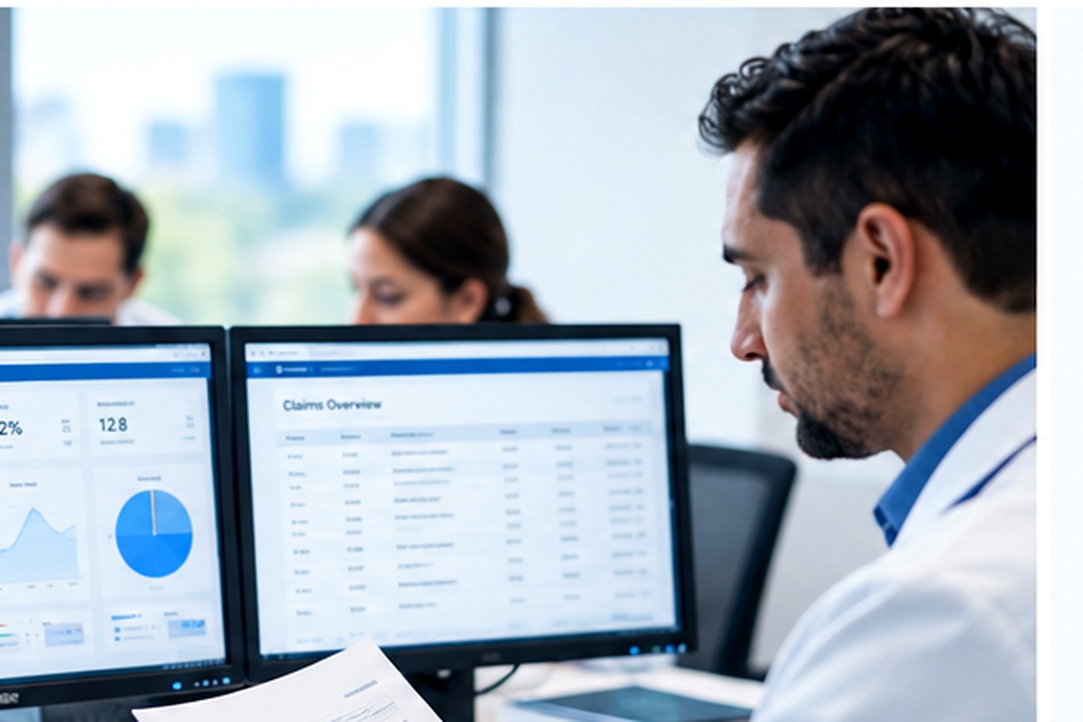 Medical billing specialists reviewing healthcare claims and revenue cycle data