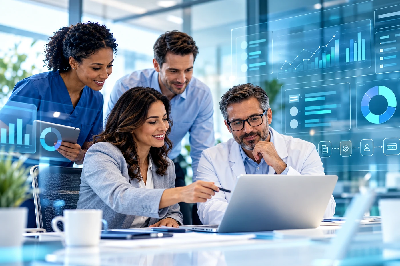 Healthcare analytics team reviewing medical billing, claims and revenue cycle performance